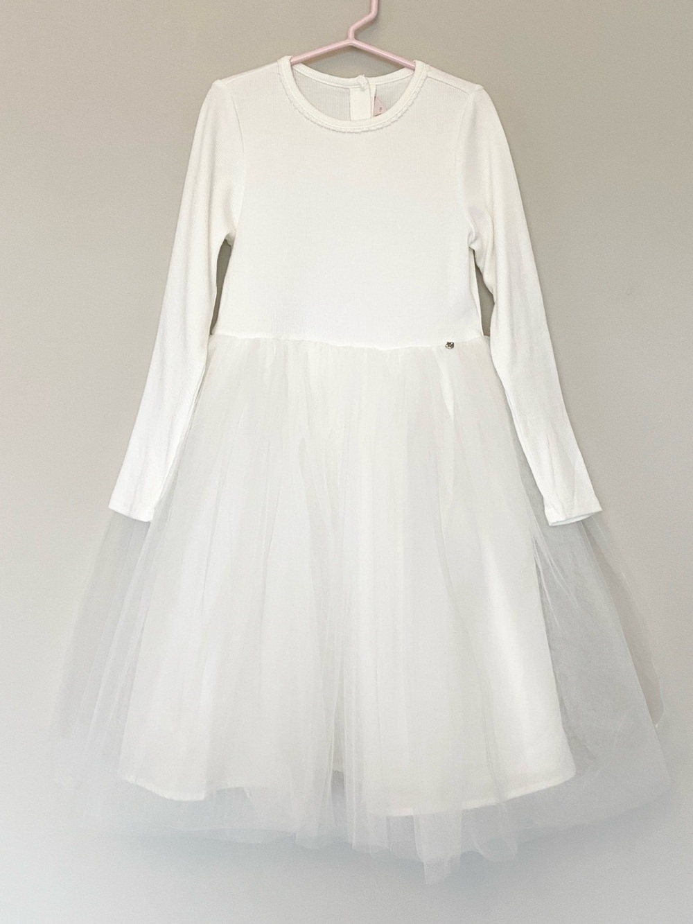 Perimitz Girls White Tulle Dress Long Sleeve Sz 8-9 (130cm)